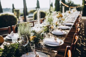 Long lunch table for wedding